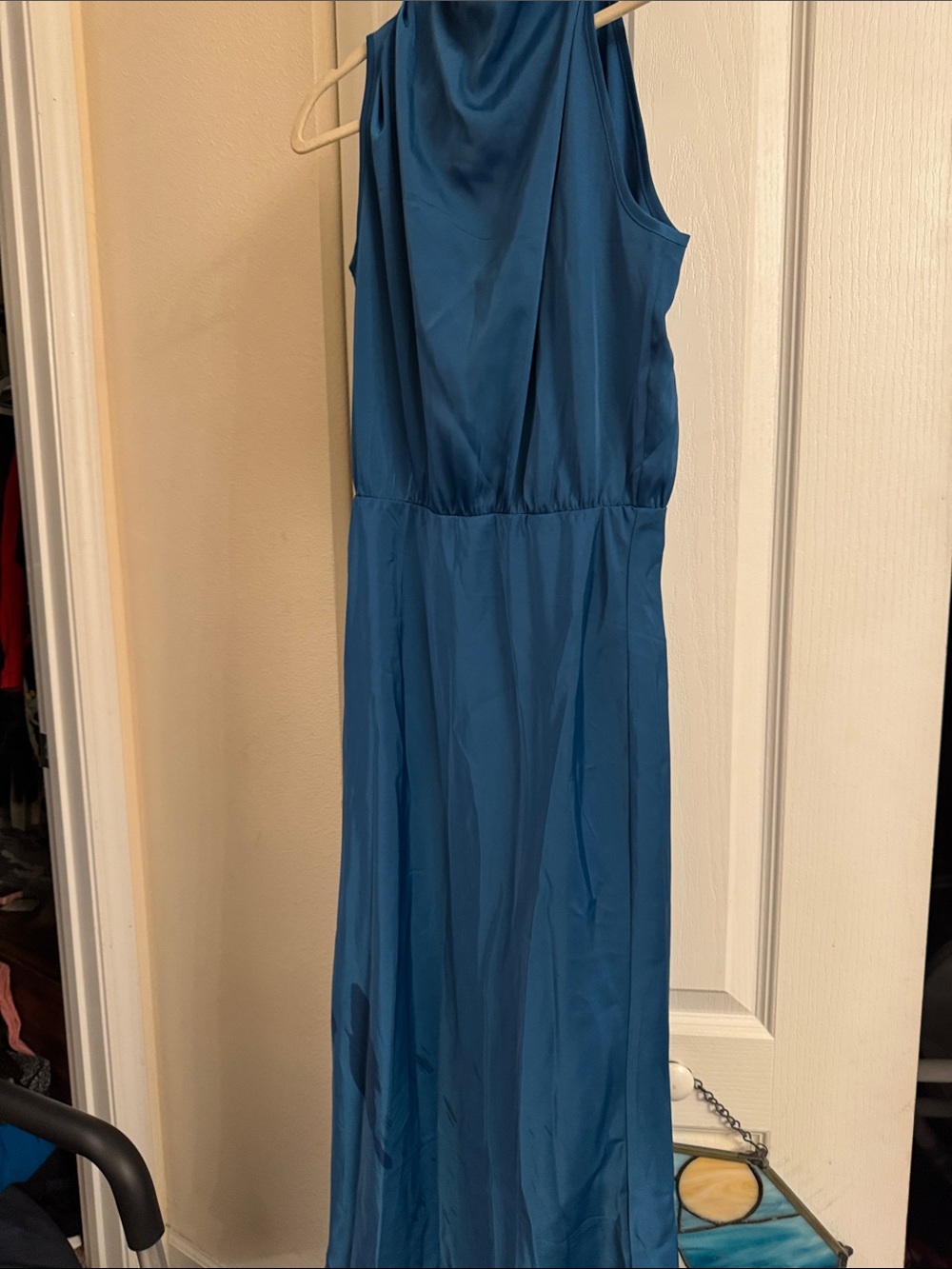 Sleeveless Teal Maxi Dress with Soft Draped Neck